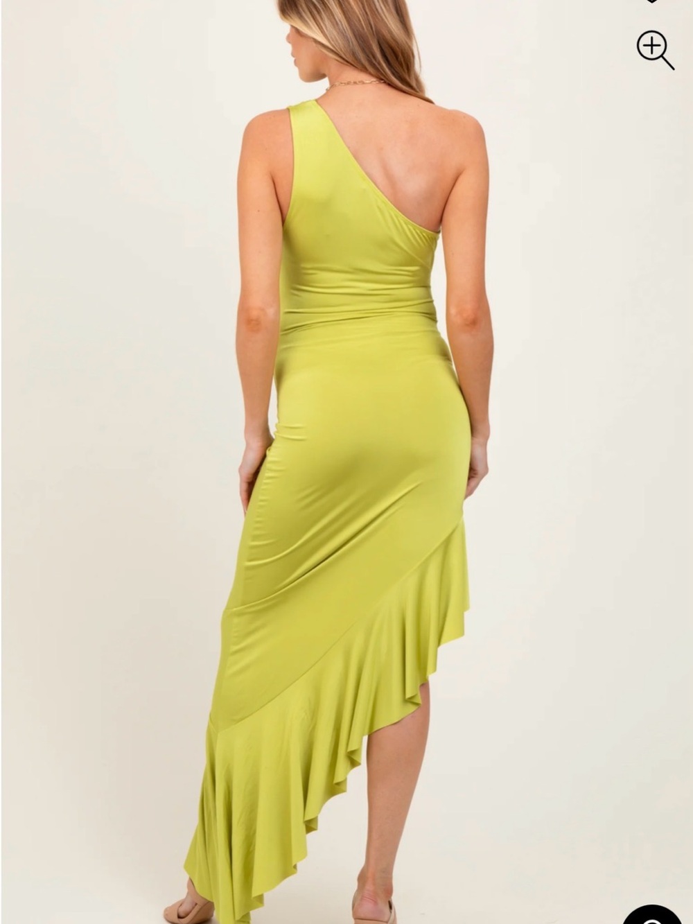 PinkBlush Lime One Shoulder Asymmetrical Ruffle Maternity Dress Size S - Picture 2 of 3